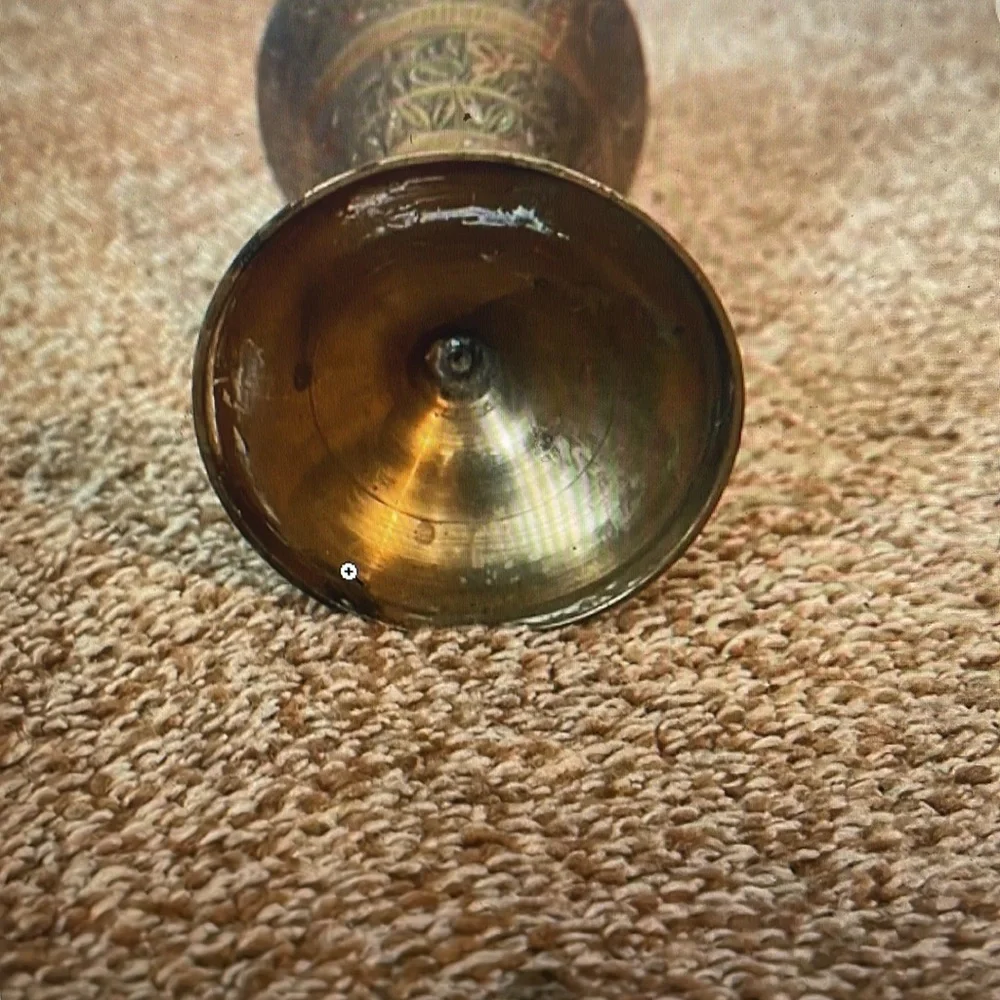VTG Etched Brass vase 8”